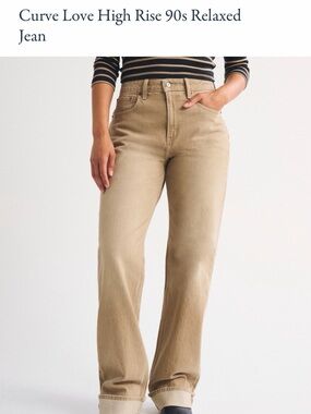Abercrombie & Fitch High-Rise Curve Love Neutral Tan Jeans